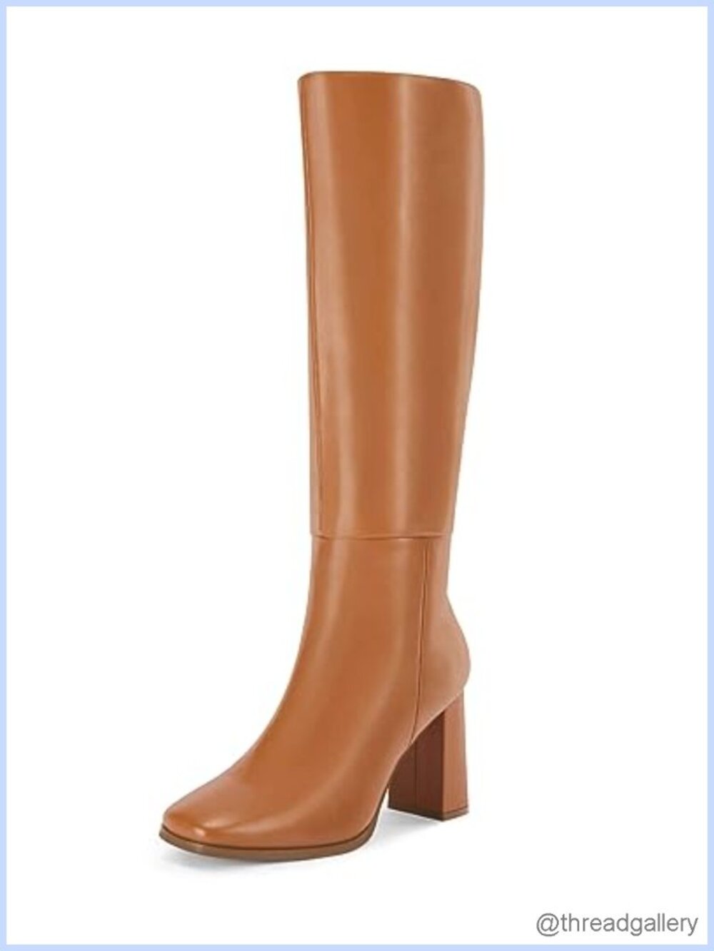 Womens Wide Calf Knee High Boots Faux Leather Chunky High Heel Side Zip